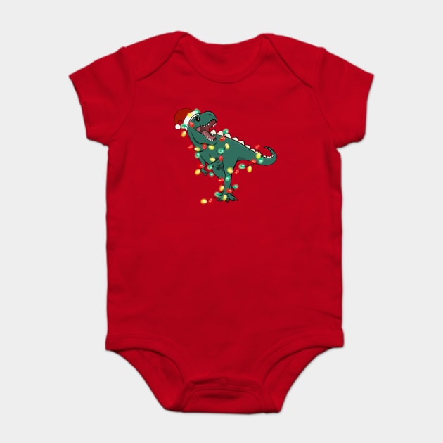 T-Rex Santa Christmas Lights Baby Bodysuit by The WYLD Tribe